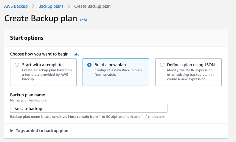 You can start from an existing plan, build a new plan from scratch, or define one using JSON.