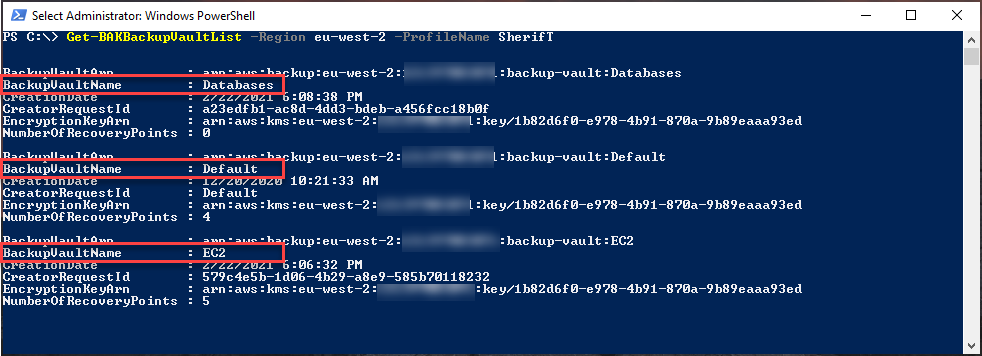 Removing recovery points in multiple backup vaults