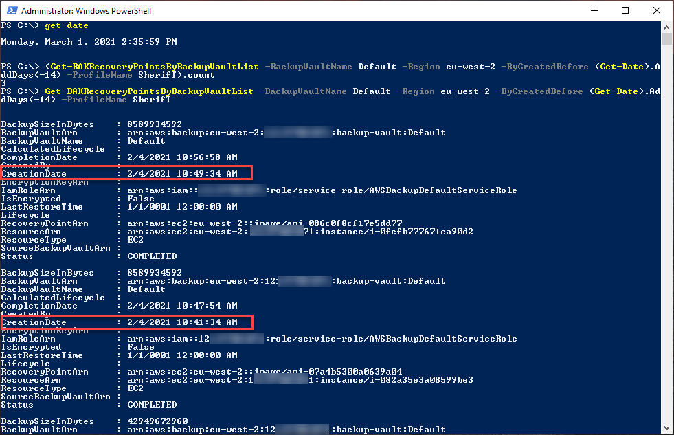 list all recovery points created before 14 days from today.