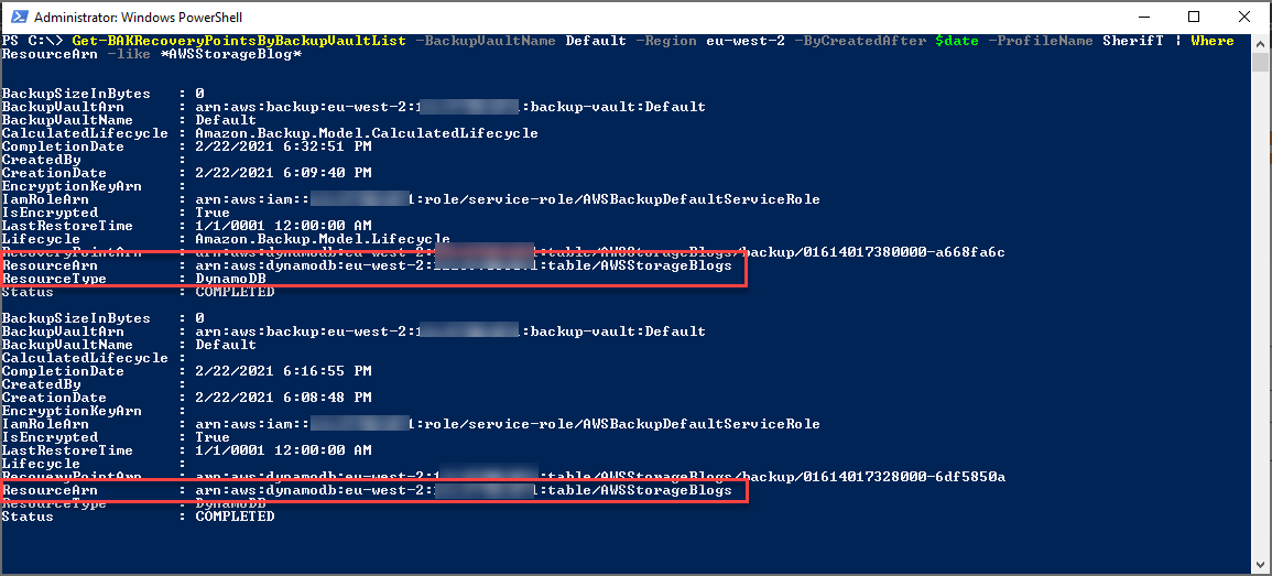 lookup for the ResourceArn value that contains an identifier of an AWS resource