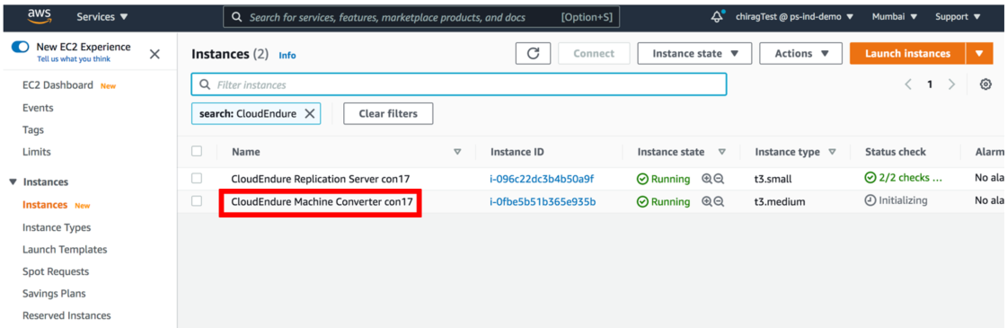 CloudEndure also launches a Machine Convertor instance to modify the Target Machine to boot and run on AWS (1)
