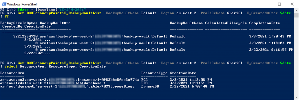 list all recovery points created after January 15, 2021 (2)