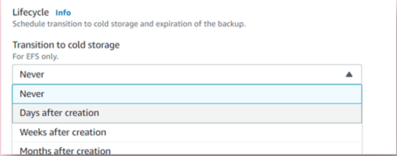 AWS Backup - transition to cold storage (for Amazon EFS) - ZS Associates
