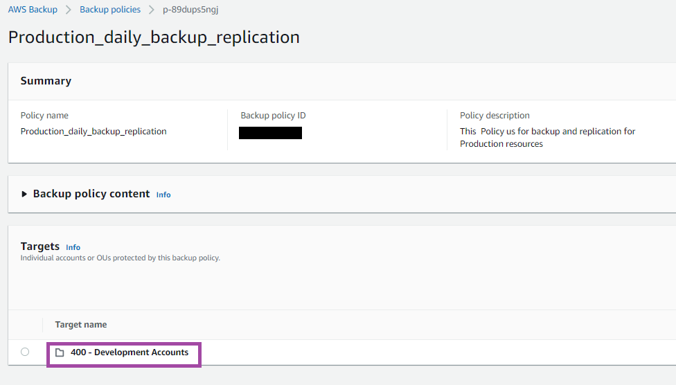 ZS Associates - attach the backup policy to accounts or organizational units (OUs) within the organization