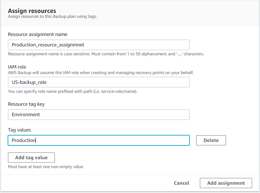 ZS Associates - backup policy, we specify resources that will be backed up and replicated by this backup plan using a tag-based approach