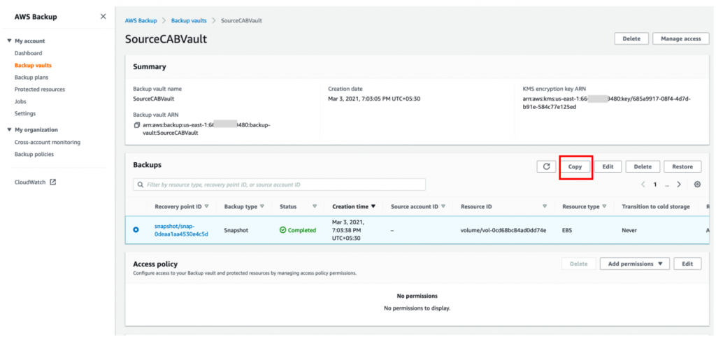 On-demand copy of the backup