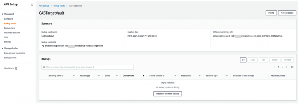 Make sure you have a destination vault created with a CMK (1)
