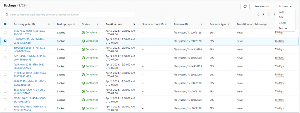 Add tags manually to recovery points - EFS Cost Allocation blog