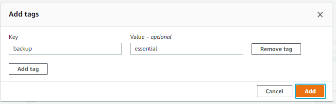 Add the specific tags that you want to add. In this example, I continue with 'backup - essential'