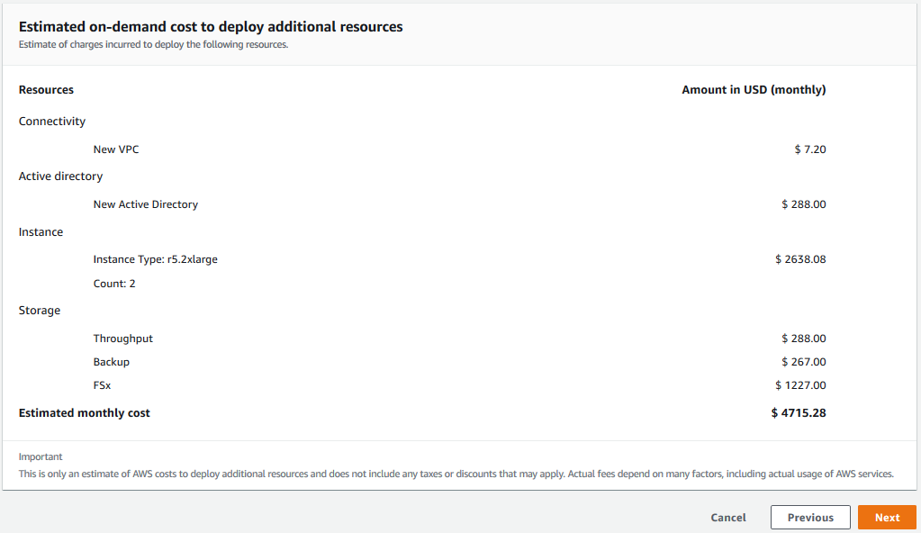see the estimated monthly costs to deploy the resources, which also get updated as you modify your inputs