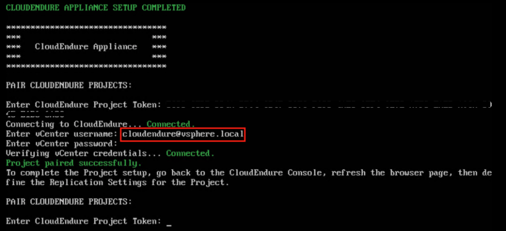 CloudEndure Appliance Setup Completed
