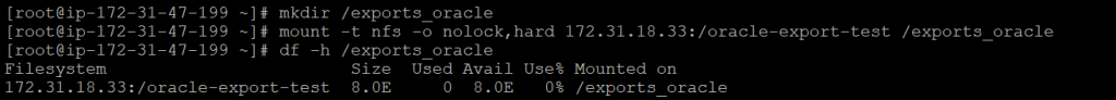 To test the backup and restore of database, I have mounted the NFS share on the database host