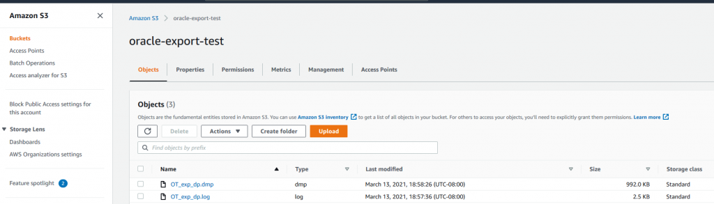 Verify that the backup has been uploaded into your Amazon S3 bucket