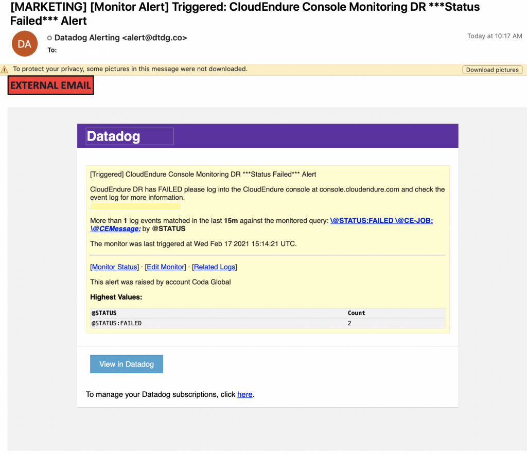 CloudEndure notifications to your email