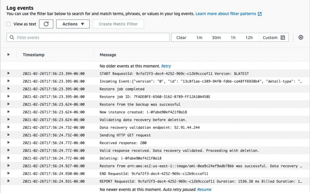 The function verifies that the newly created resource contains your data and is accessible as expected