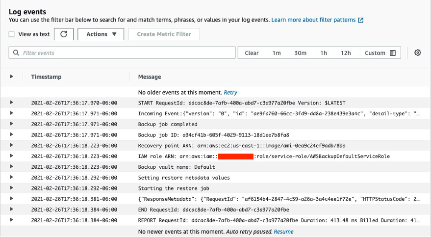 You can navigate to the Amazon CloudWatch Logs console and view the Lambda function logs to observe what is happening (1)