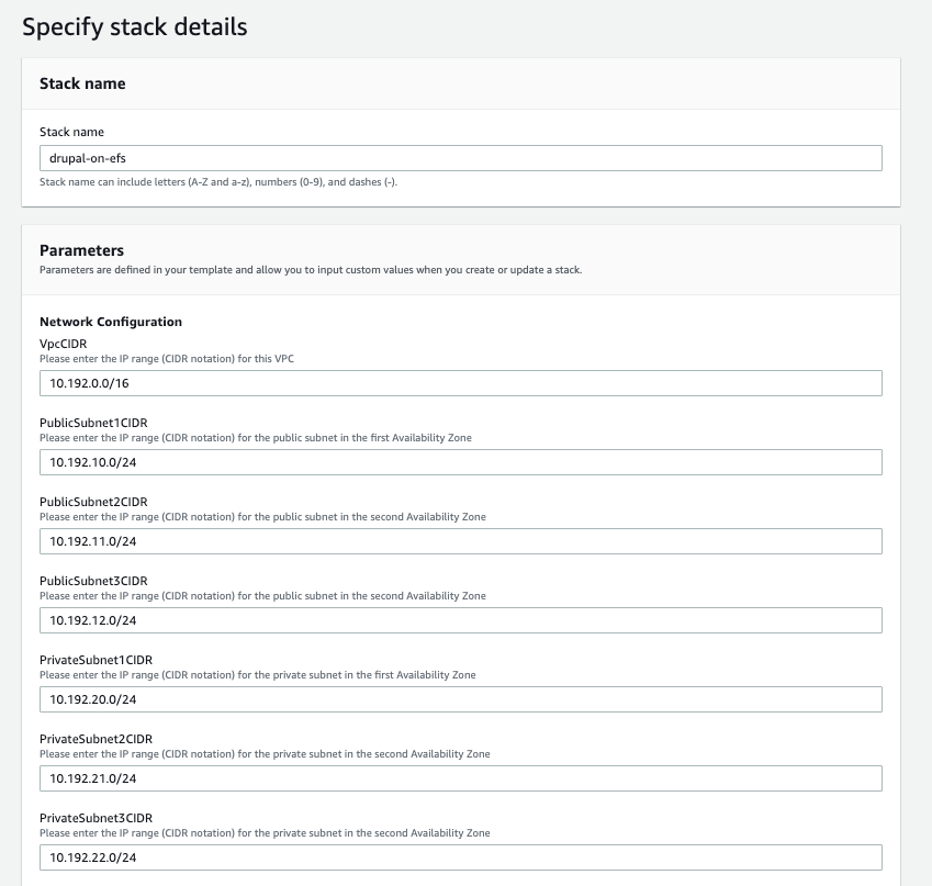 Provide CloudFormation parameters to deploy the stack