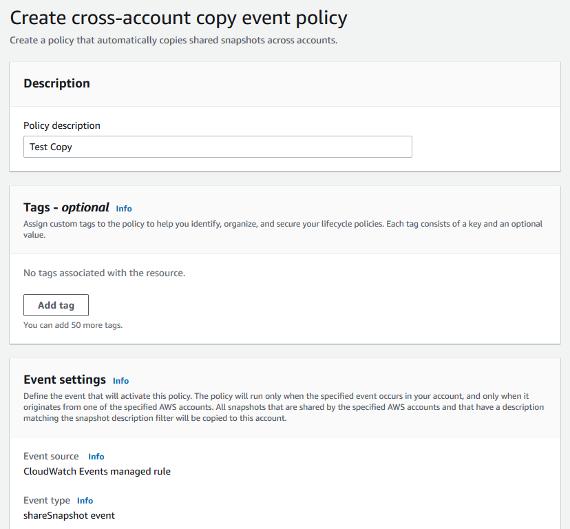 Enter a brief Description of the policy (cross-account copy event policy)(1)