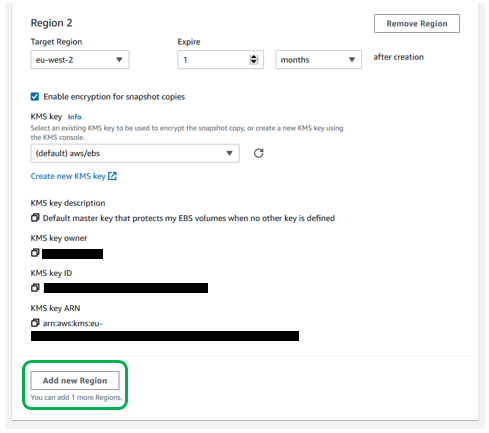 In our example, we are copying the snapshots to two Regions.