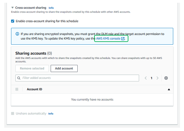 Select Enable cross-account sharing by checking the box next to it (1)