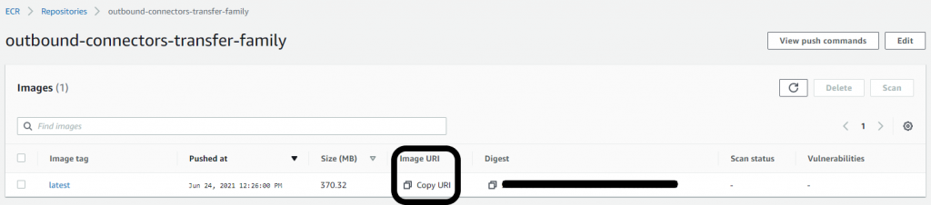 Copy the Image URI (Uniform Resource Identifier) once pushed to your repository. You will use this URI in the next section.