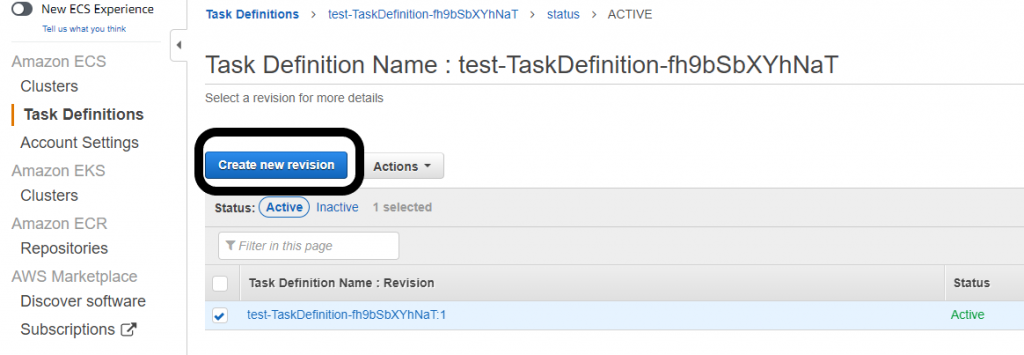 Select Create new revision when you have selected the task definition name