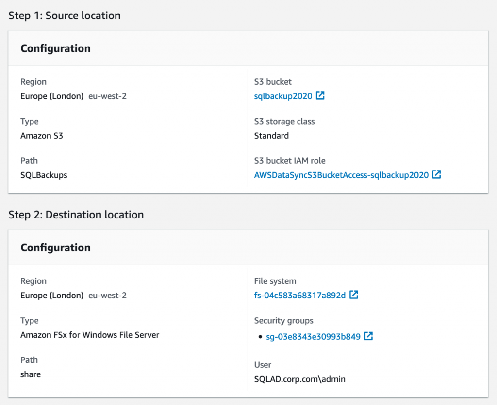 Creating a DataSync task to transfer data from Amazon S3 to Amazon FSx