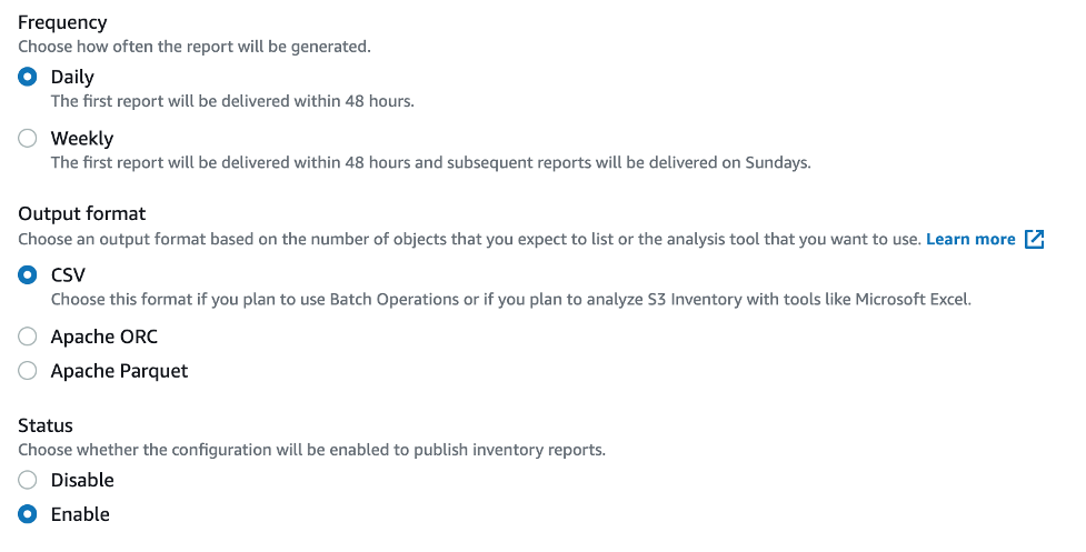 Inventory export options