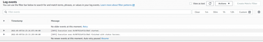 CloudWatch Logs show that no files were transferred