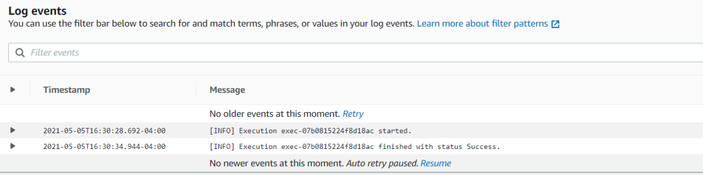 CloudWatch Logs show that no files were transferred (2)