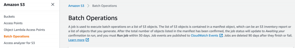 Open Batch Operations in the S3 console