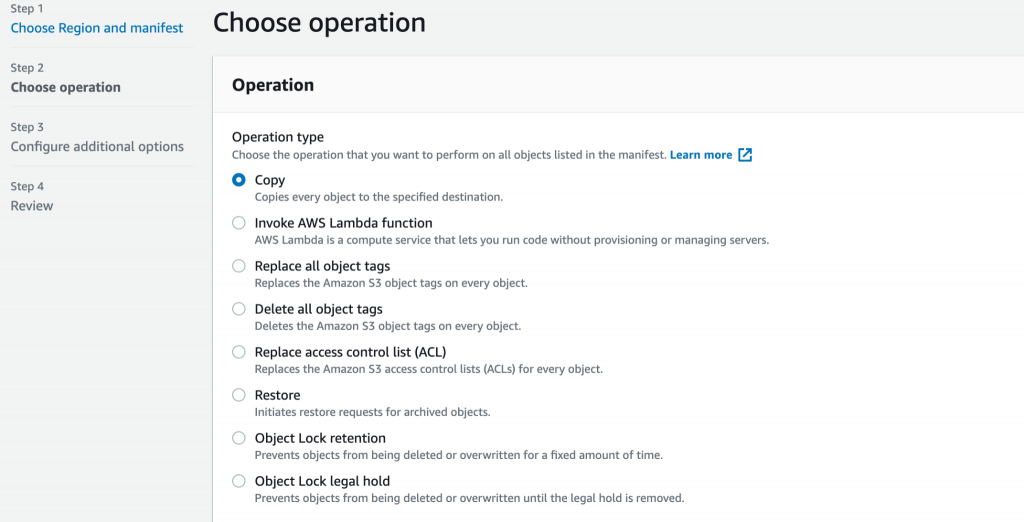 S3 Batch Operations - Choose operation - Copy