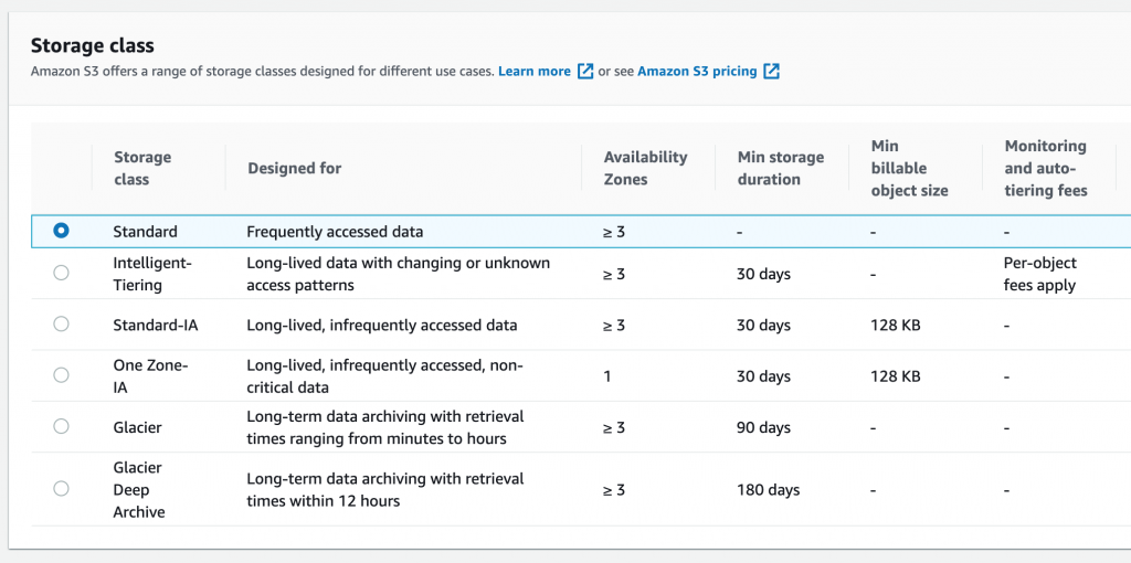 S3 Batch Operations - Select storage class
