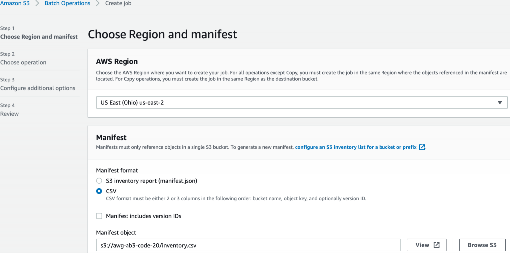 S3 Batch Operations - select Region