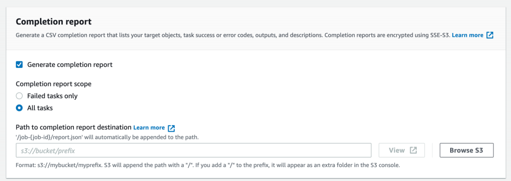 S3 Batch Operations - select location for completion report