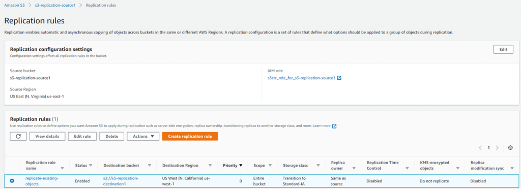 After you save your rule, you can edit, enable, disable, or delete your rule on the Replication Rules page in the S3 console.