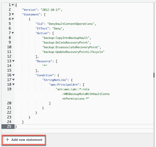 Figure 5 - Sample SCP to deny backup vault content operations