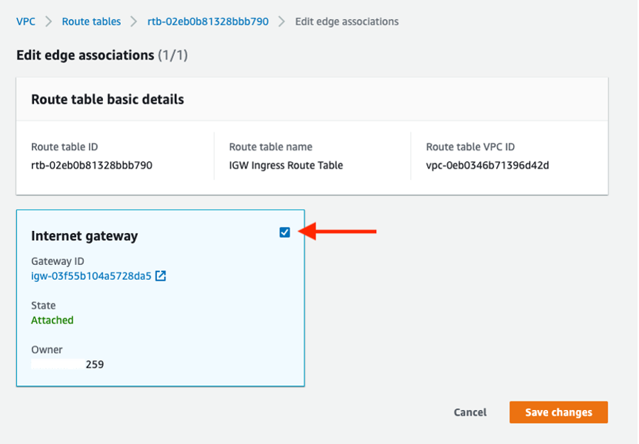 Figure 7 - Amazon VPC Route Table Edge association update