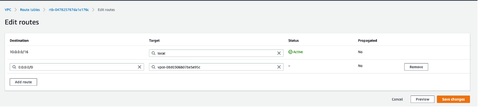 Figure 9 - Protected subnet route table updates