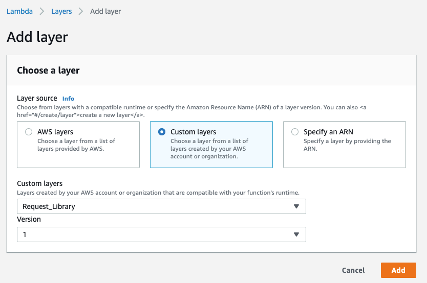Add the AWS Lambda Layer to AWS Lambda function