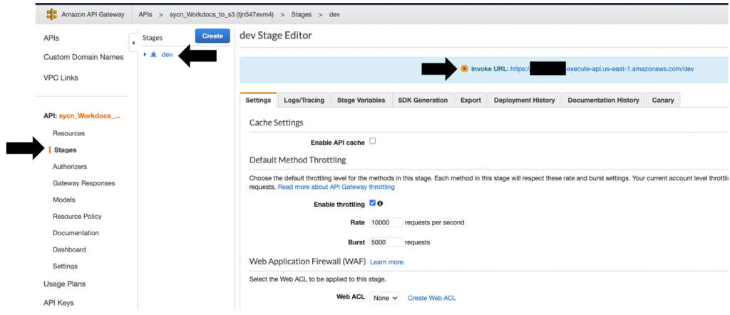 Also, capture the API endpoint URL from the Stages tab
