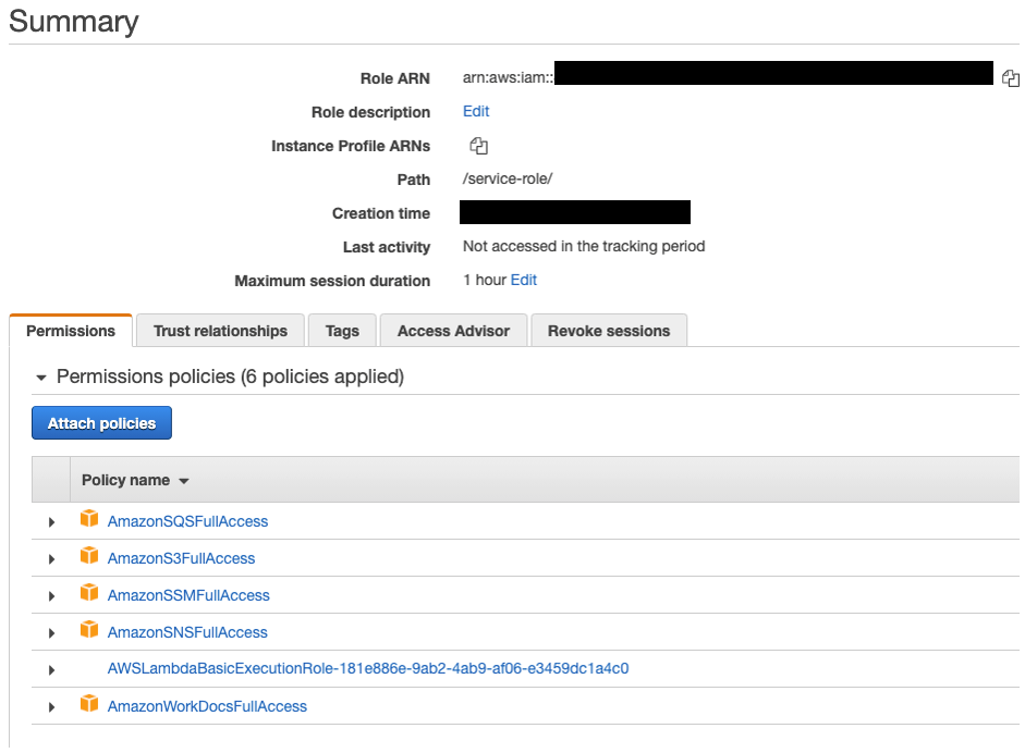 Attach all the required policies