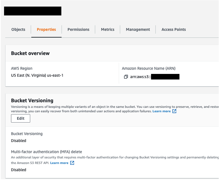 Create an Amazon S3 bucket with public access blocked and default encryption of SSE-S3.