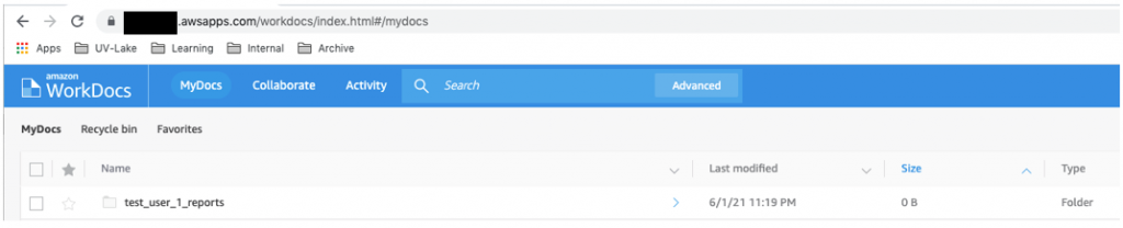Once you have created the folder, it appears in WorkDocs (1)