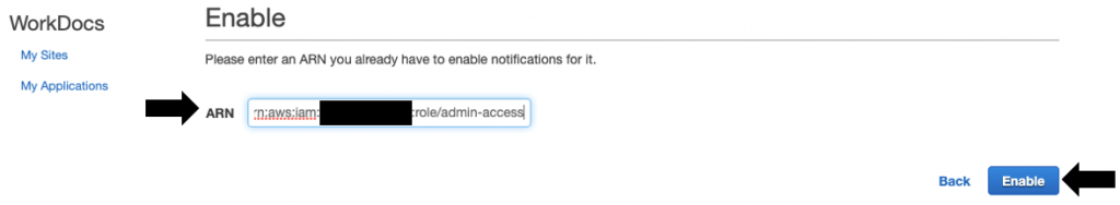 Provide the ARN and select Enable.