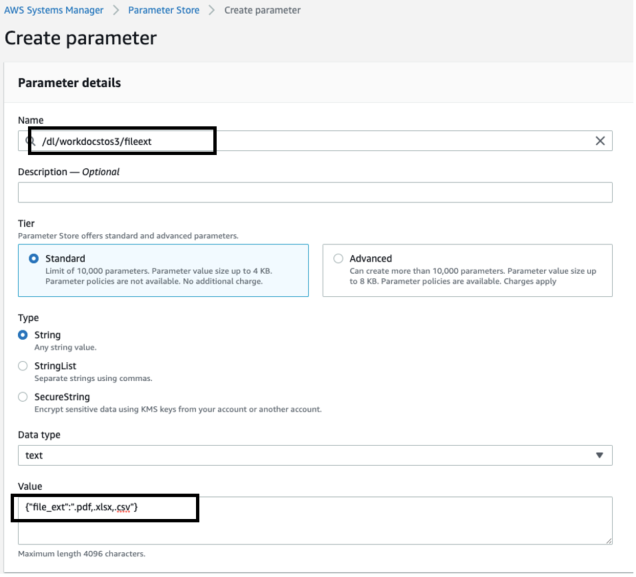 You must create three different parameters in the Amazon AWS Systems Manager Parameter Store - File extension (3) - update