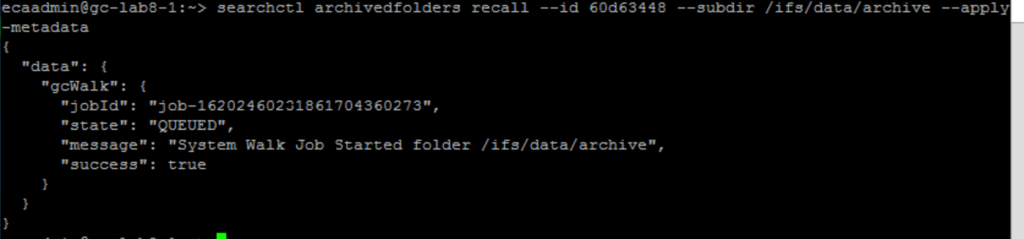 Figure 9 - Restoring data to a different folder