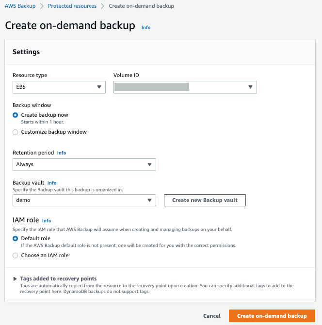 Figure 5 - Launch on-demand backup job