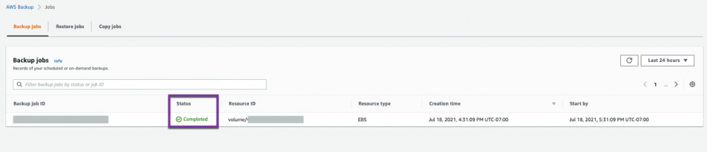 Figure 6 - On-demand backup job completed