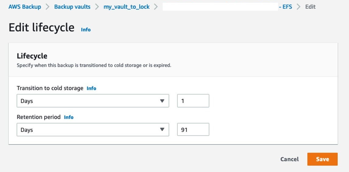 Edit the lifecycle of backup